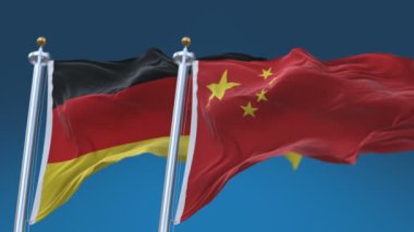 Mavi gökyüzü arka plan ile 4k Dikişsiz Almanya ve Çin Bayrakları, Ger De Chn Cn.