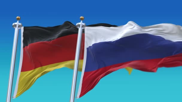 4k sømløse Tyskland og Rusland Flag med blå himmel baggrund, GER DE RUS RU . – Stock-video