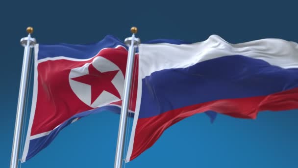 4k Seamless North Korea and Russia Flags dengan latar belakang langit biru, RU RUS PRK — Stok Video