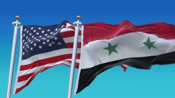 4K bez szwu Stany Zjednoczone Ameryki i Syria flaga tło, USA US Syr sy. — Wideo stockowe