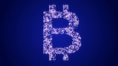 4k bir fütüristik devre kartı elektronları hareket ettiren bitcoin para birimi işareti.