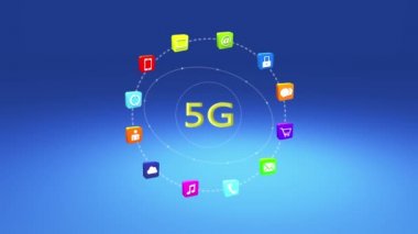 4k, 5G sembolü, sanal internet konsepti, çevrimiçi hizmet simgeleri, sosyal medya.