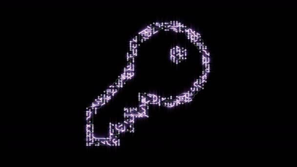 4 k obwodu drukowanego elektrony w kształcie symbol klucza, elektroniczne połączeń. — Wideo stockowe