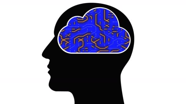 4 k beyin kafa dijital hatları, AI yapay zeka bağlayın, bulut bilgisayar. — Stok video