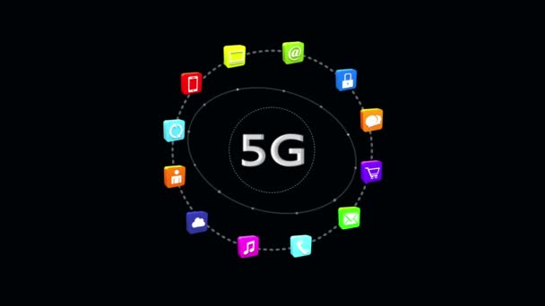 4k,5G symbol,virtual internet concept,online services icons,social media. — Stock Video