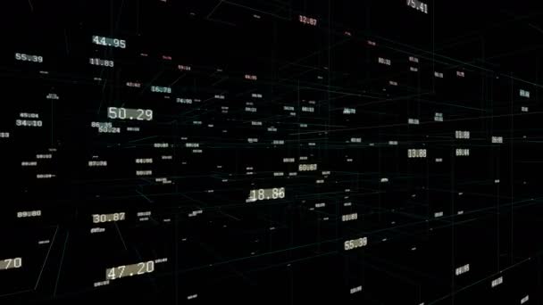 Dados digitais do negócio 4k, números da tecnologia de figures.network financeiros no ciberespaço . — Vídeo de Stock