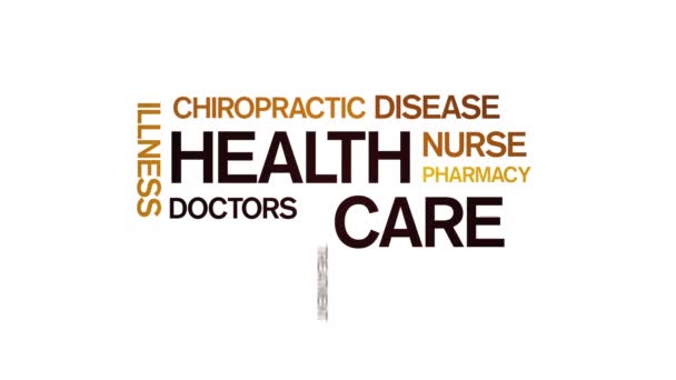 4k Soins de santé Animé Tag Word Cloud, Conception de texte Animation Typographie.