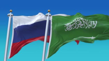 4k Kusursuz Suudi Arabistan ve Rusya Bayrakları mavi gökyüzü geçmişe sahip, Ksa Rus.
