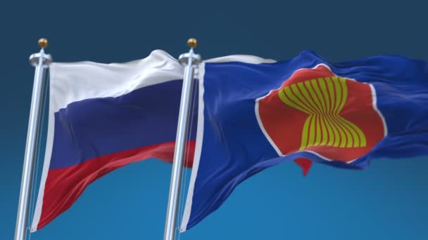 4k Bezszwowe Stowarzyszenie Narodów Azji Południowo-Wschodniej i Rosja Flaga niebo, Asean Rus. — Wideo stockowe