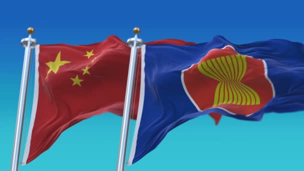 4K bezszwowe Stowarzyszenie Narodów Azji Południowo-Wschodniej i Chiny flag Sky, CHN ASEAN CN — Wideo stockowe