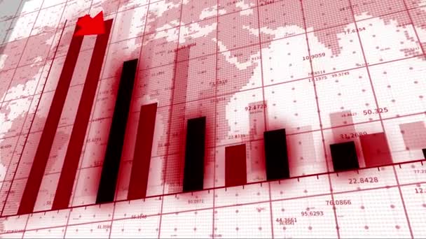 Graphique HUD 4k avec flèche descendante et statistiques de barre, crise financière, chute des stocks . — Video