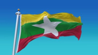 4K Kusursuz Myanmar bayrağı rüzgarda dalgalanıyor.