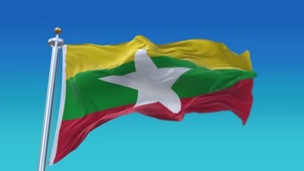 4k Bezproblémová myanmarská vlajka vlnící se ve větru. — Stock video