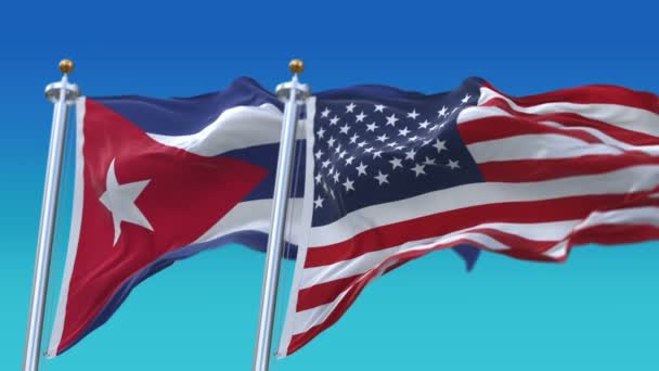 4k Naadloze Verenigde Staten van Amerika en Cuba Vlaggen achtergrond, Verenigde Staten US CUB CU. — Stockvideo