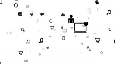 4k sanal internet konsepti, çevrimiçi hizmetler ve yükselen sosyal medya simgeleri