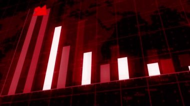 4k HUD grafiği ok ve çubuk istatistikleri, finansal kriz, hisse senedi düşüşü.