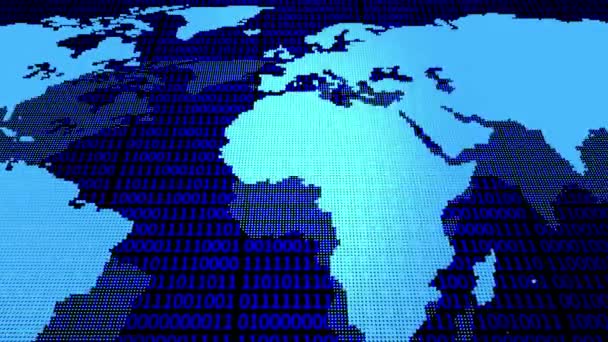4k World map dots concept, code binaire, entreprise de marketing numérique, boucle transparente.