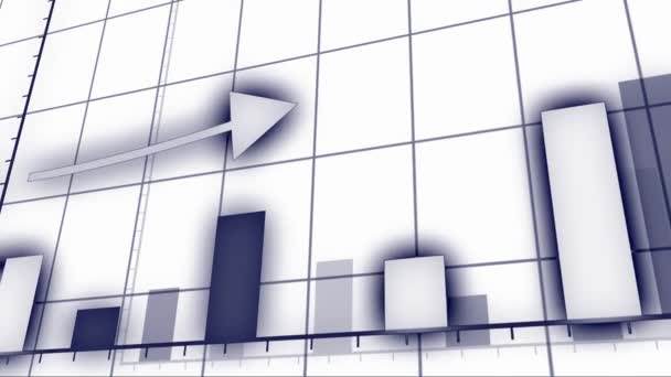 Gráfico de 4k HUD con aumento de las estadísticas de flechas y barras, muro de datos digital, econom global — Vídeo de stock