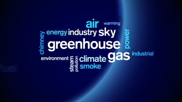 4k Greenhouse Gas Animated Tag Nube de palabras, Diseño de texto tipografía de animación. — Vídeo de stock