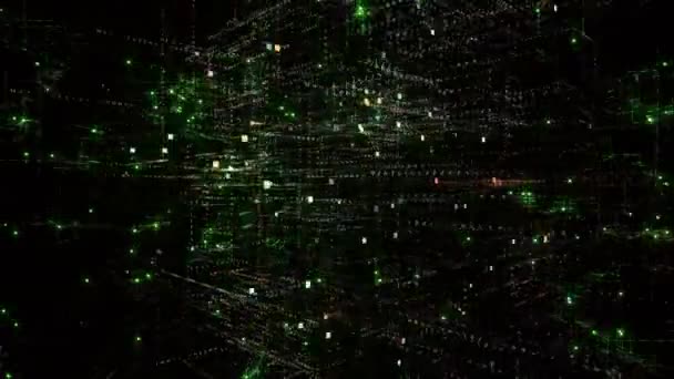 Схема искусственного интеллекта 4k Brain AI, текст двоичного компьютерного кода Matrix. — стоковое видео