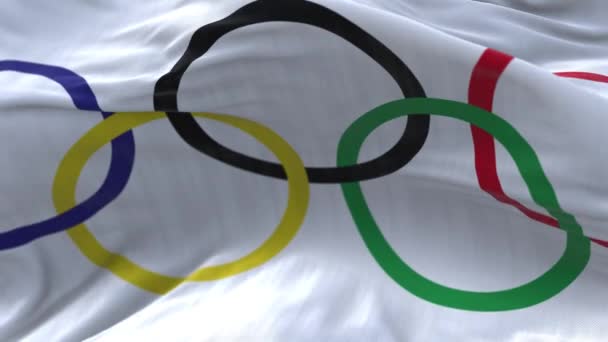 4k Olympic Game Rings Bandeira acenando loop sem costura, pano fundo textura . — Vídeo de Stock