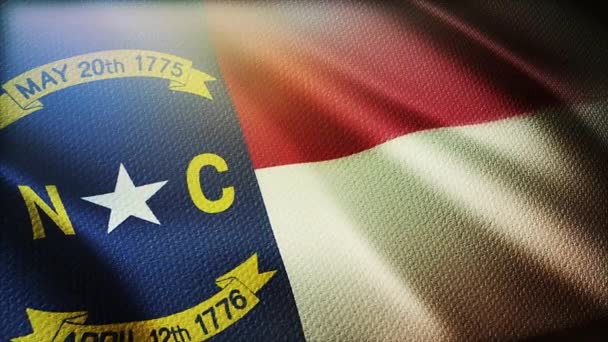 4k North Carolina flagga, stat i USA Amerika, tyg konsistens bakgrund. — Stockvideo