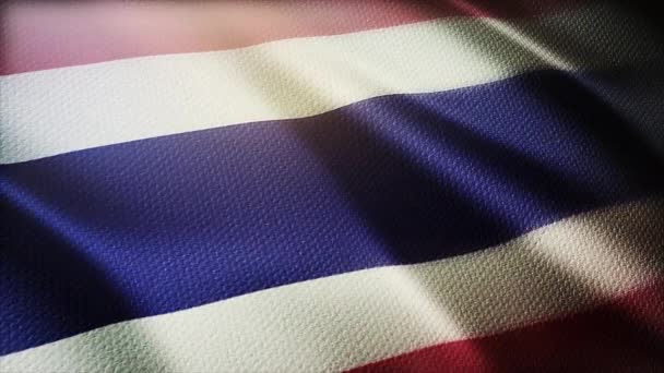 4k Thailand National flag wrinkles wind in Thai seamless loop background. — Stock Video