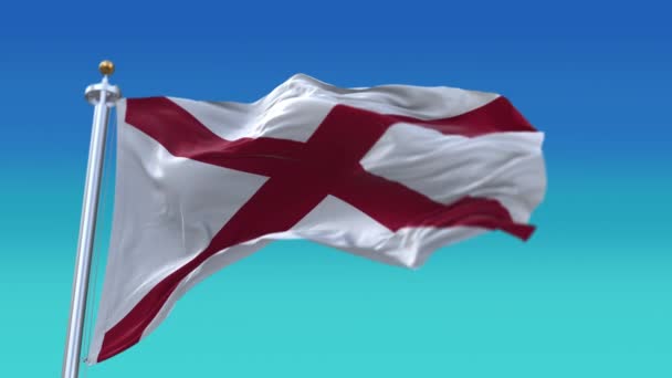 4k flaga Alabama, stan w Stanach Zjednoczonych Ameryki, tkanina tekstury pętli tło. — Wideo stockowe