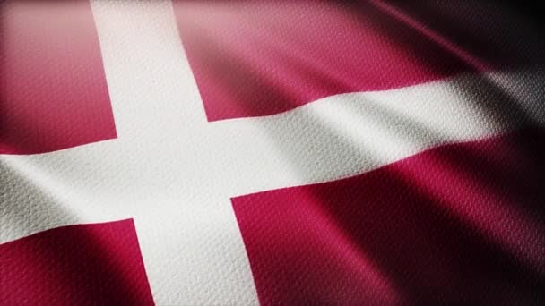 4k Denemarken Nationale vlag rimpels wind in Deense naadloze lus achtergrond. — Stockvideo