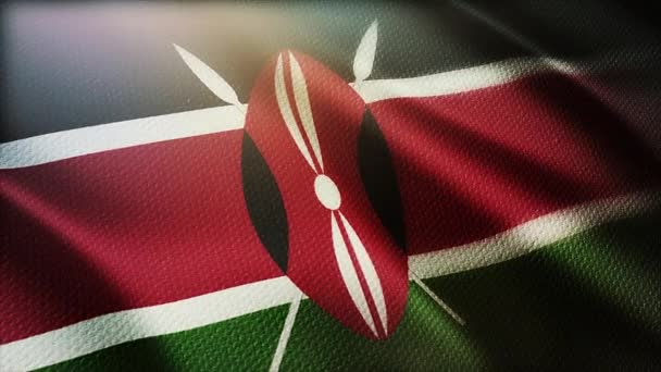 4k Kenia Nationale vlag rimpels wind in Keniaanse naadloze lus achtergrond. — Stockvideo