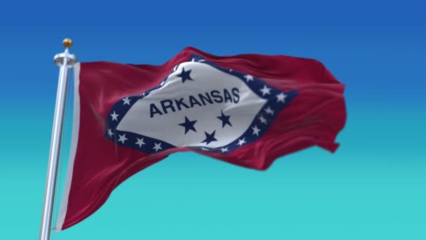 4k Arkansas vlag, staat in Verenigde Staten Amerika, doek textuur lus achtergrond. — Stockvideo
