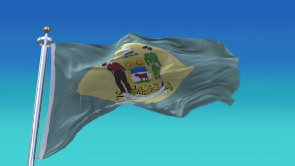 4k Delaware σημαία, κράτος σε Ηνωμένες Πολιτείες Αμερικής, υφασμάτινη υφή βρόχο φόντο. — Αρχείο Βίντεο
