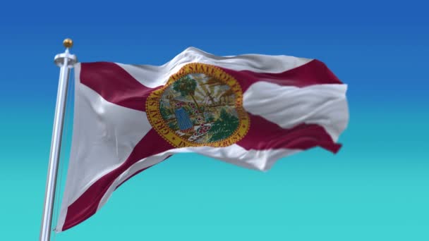 4k Florida Flagge, Bundesstaat in den Vereinigten Staaten von Amerika, Stoff Textur Schleife Hintergrund. — Stockvideo