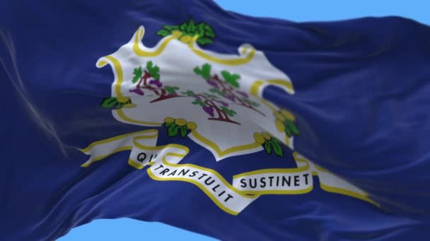 4k康涅狄格州旗，美利坚合众国，布纹理回旋背景. — 图库视频影像