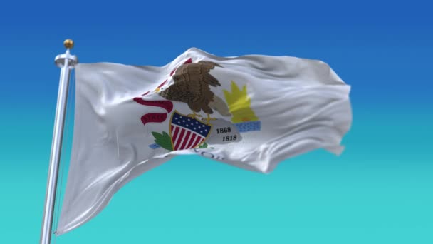 4kイリノイ州旗、米国の州、布のテクスチャループの背景. — ストック動画
