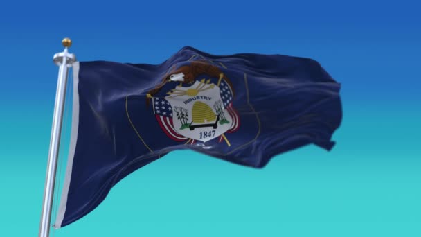 4k bandiera dello Utah, Stato negli Stati Uniti America, trama del tessuto loop sfondo . — Video Stock