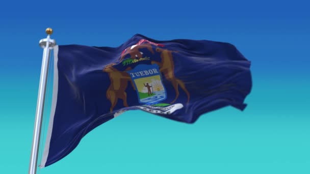 4k Michigan vlag, staat in Verenigde Staten Amerika, doek textuur lus achtergrond. — Stockvideo