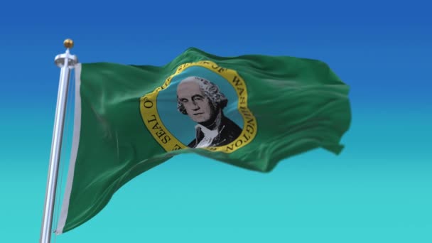4k Washington State flag,United States America,cloth texture loop background. — Stock Video