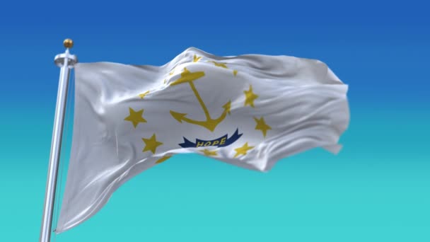 4k Rhode Island σημαία, μέλος σε Ηνωμένες Πολιτείες Αμερικής, ύφασμα βρόχο φόντο. — Αρχείο Βίντεο