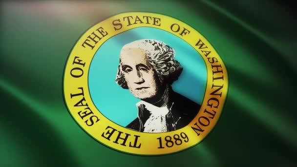 4k Washington State Flagge, Vereinigte Staaten von Amerika, Stoff Textur Schleife Hintergrund. — Stockvideo