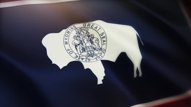 4k Wyoming flagga, delstat i USA Amerika, tyg textur loop bakgrund. — Stockvideo
