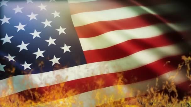 4k Burning the United States National flag зморшкуватий безшовний вогонь USA. — стокове відео
