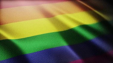 4k Yaklaş LGBT gay gurur gökkuşağı bayrağı rüzgarda yavaşça dalgalanıyor..