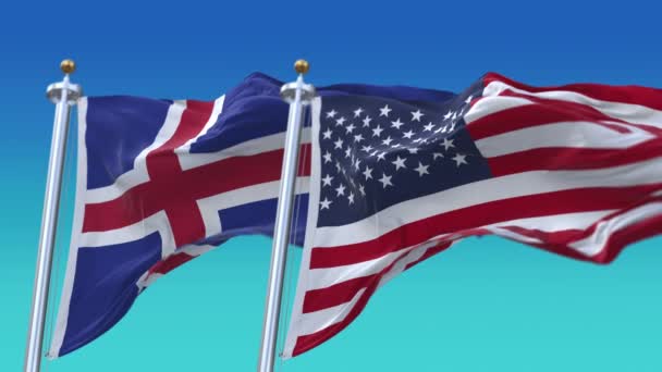 4k Сполучені Штати Америки Уса та Ісландія Національний прапор безшовного фону. — стокове відео