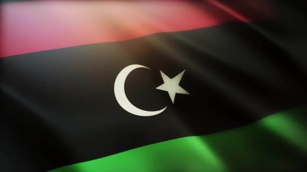 ( 영어 ) 4k Libya National flag wrinkles wind in Libyan seamless loop background. — 비디오