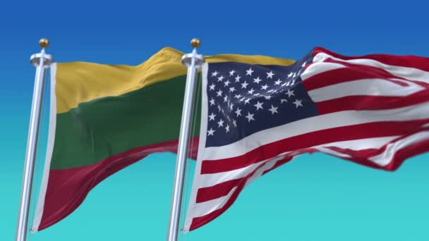 4k Stany Zjednoczone Ameryki Usa i Litwa Flaga narodowa płynne tło — Wideo stockowe