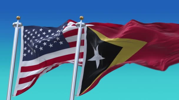 미국 4k 미국 과 동티 모르의 국기 배경. — 비디오