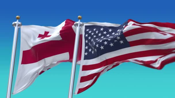 4k Verenigde Staten van Amerika VS en Georgië Nationale vlag achtergrond. — Stockvideo