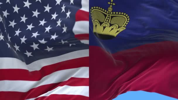 4k Stany Zjednoczone Ameryki Usa i Liechtenstein Flaga narodowa tle. — Wideo stockowe