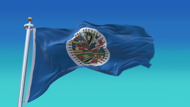 4k Bandera de la Organización de los Estados Americanos, fondo de lazo de textura de tela OEA . — Vídeos de Stock